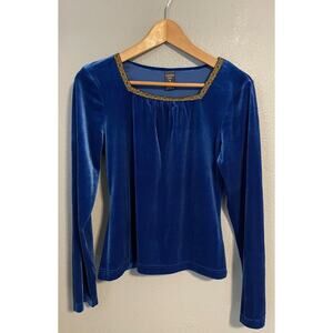 Copper Key Top Girls 16 Blue Velvet Square Neck Gold Trim Holiday Party Y2K